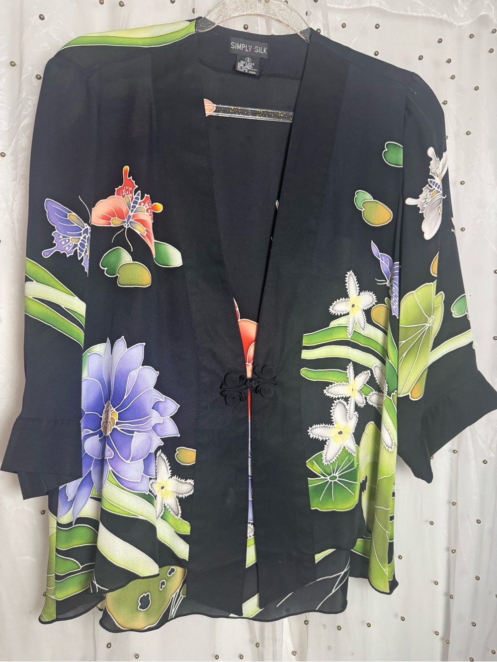 Simply Silk Black Floral Kimono Jacket